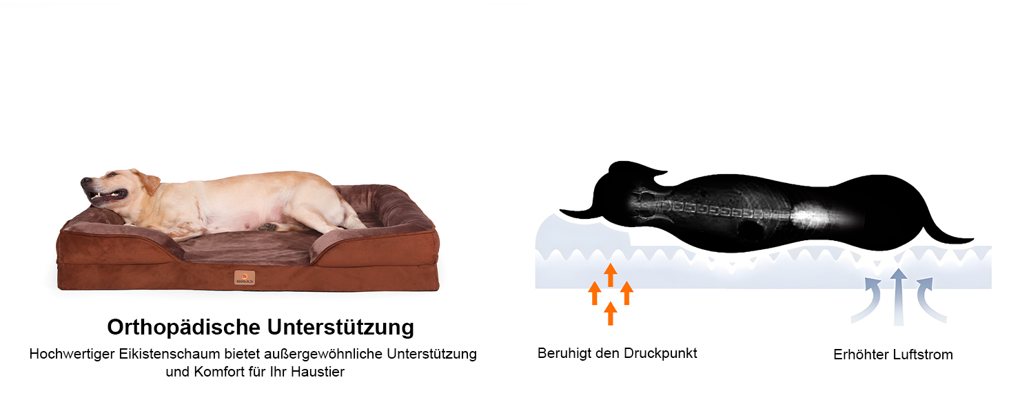 Ортопедичне ліжко для собак великих порід, ергономічне собаче ліжко з піною у формі яйця, водовідштовхуваче ліжко для собак, 89x63 см, світло-сірий (Braun, L 106 x B 81 x H 17 см)
