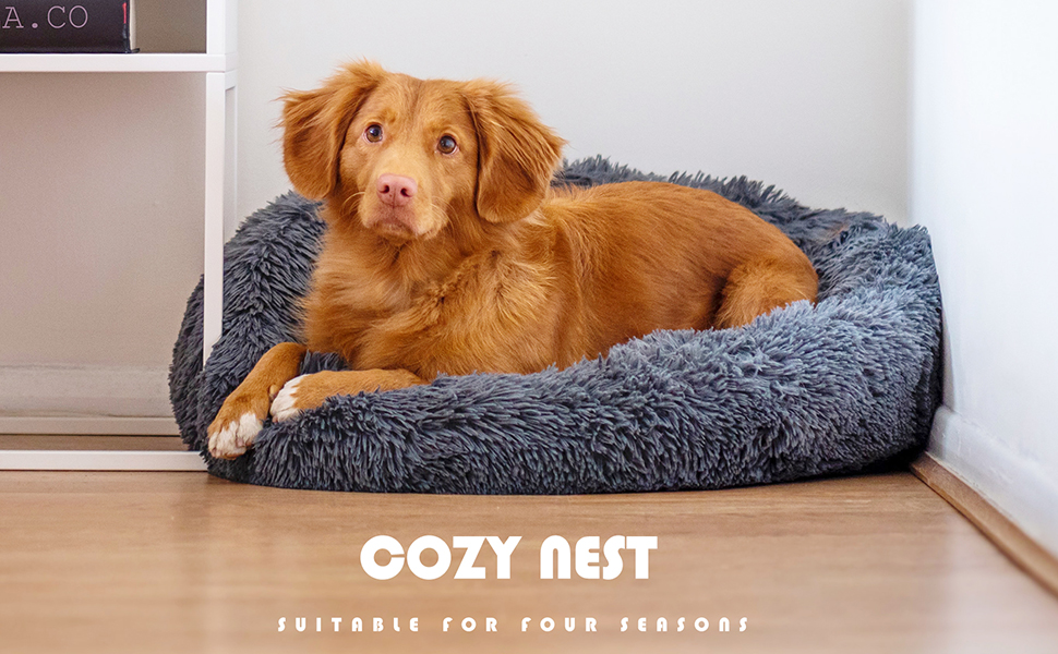 М'яке ліжко для собак та котів PETCUTE: кругле, плюшеве, миється, кольорове, лілового кольору