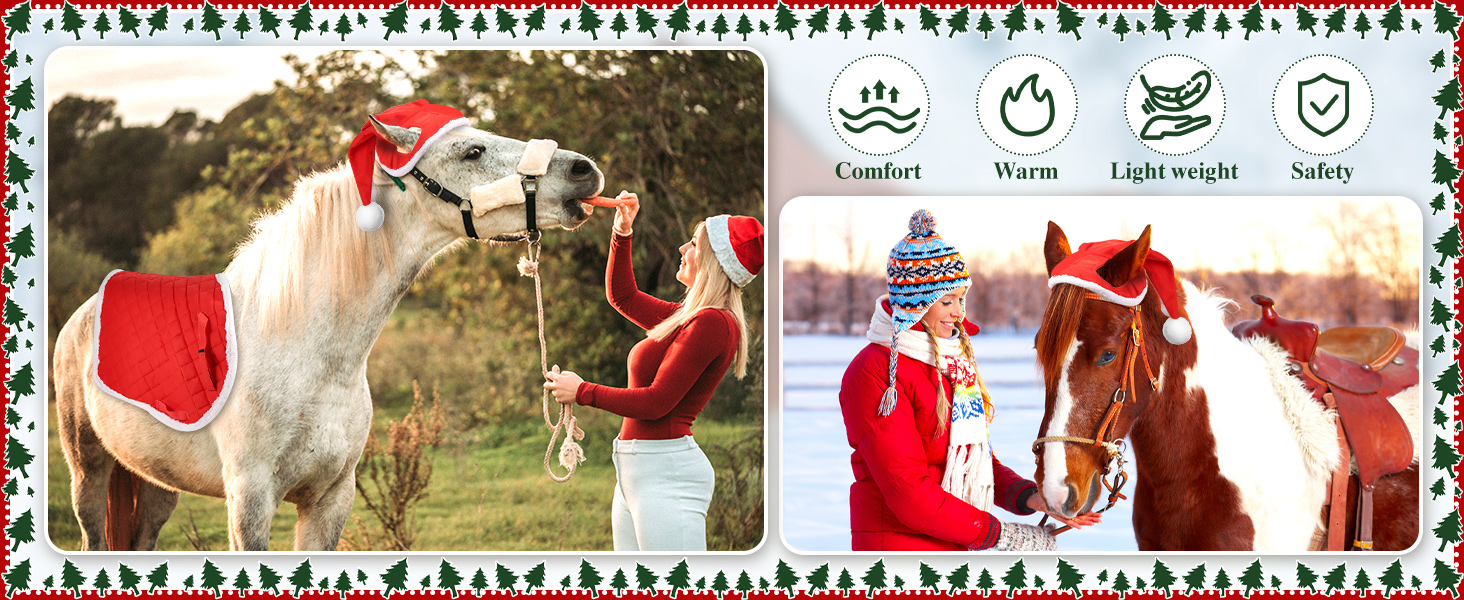 6 шт. новорічні підкови для коней, гільзи для ніг з штучним хутром, шапка Санти для коней, костюм для коня, новорічний декор для коней, аксесуари для костюмів
