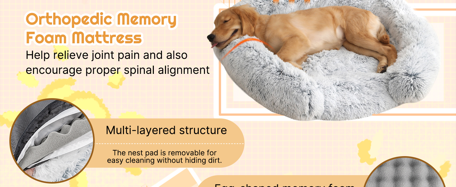 Ортопедичне ліжко для собак середнього розміру, знімний та миючий чохол, м'яке ліжко-подушка для собак та котів, C-подібної форми, сіре, 60x60x10 см