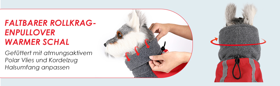 Зимовий теплий одяг для собак SlowTon: куртка з поларфлісу з коміром-шарфом, світловідбивачі, регульована, водонепроникна, вітронепроникна, для цуценят, м'яка, червона (M)