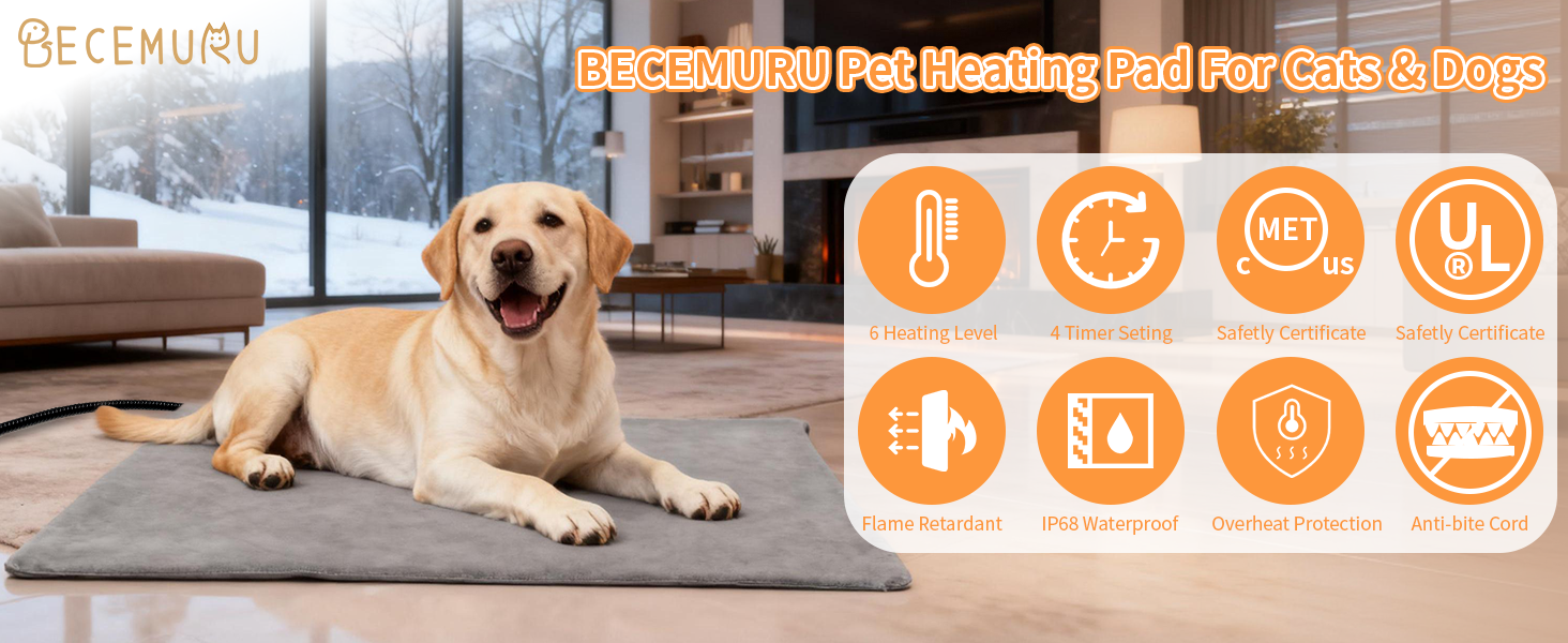 Електричний нагрівальний килимок BECEMURU для котів та собак 45x40 см з регулюванням температури та таймером