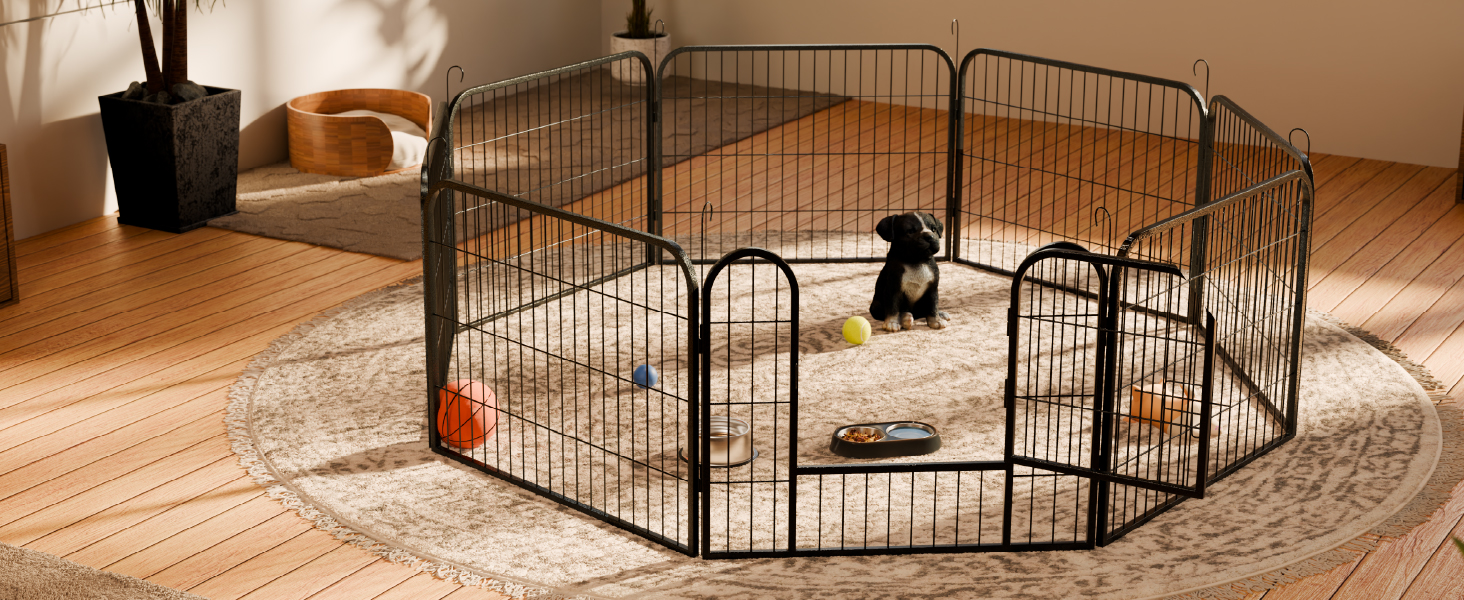 Металевий вольєр для цуценят Juskys - 8-секційний вольєр для собак, кроликів та дрібних тварин (160x160x60 см) з дверцятами