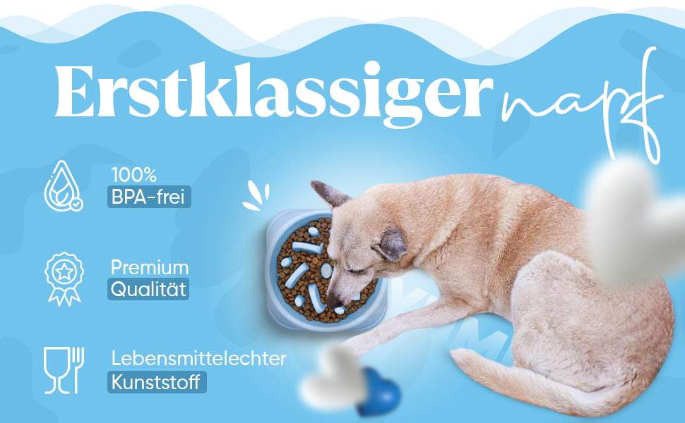 Миска для собак великих порід, Slow Feeder, антишвидке поглинання, для здорового харчування, проти блювоти, нековзна, блакитна