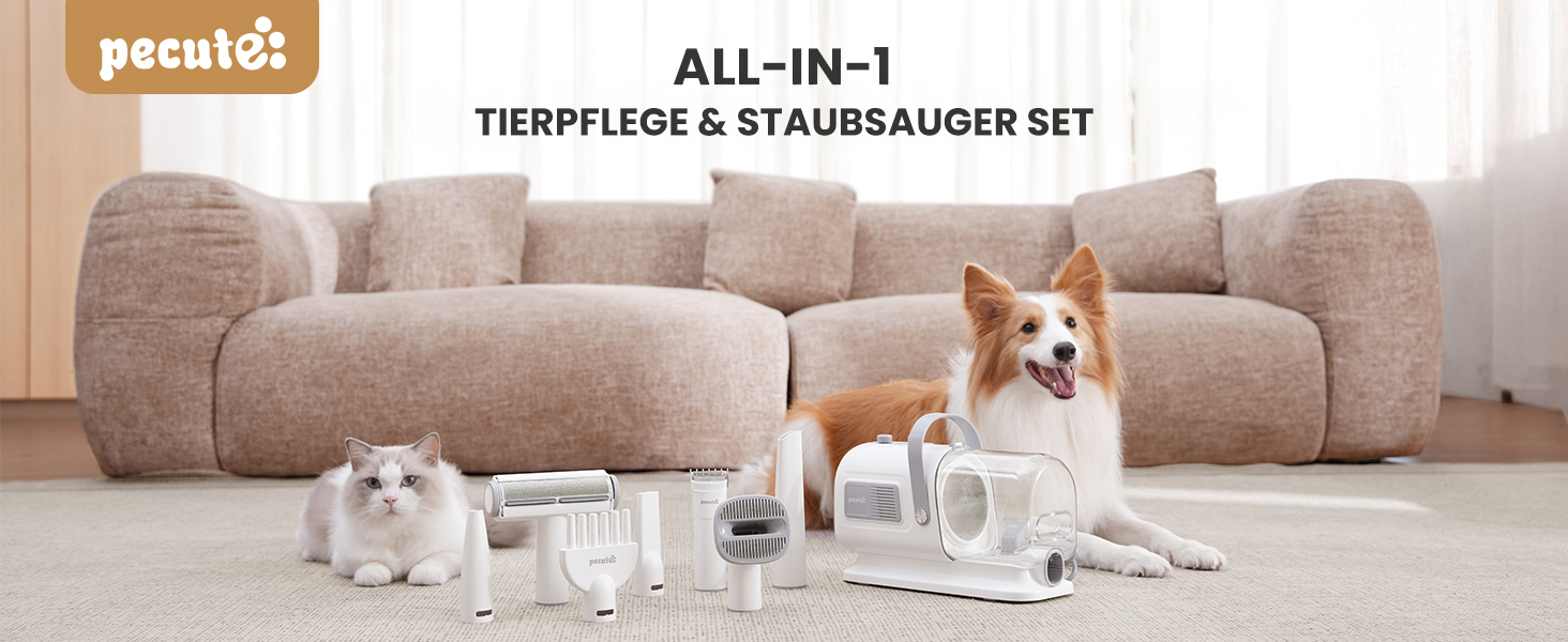Pecute 2-в-1 Фен для собак, сушар для собак та пилосос, 1.7л контейнер для сміття, багатофункціональний набір для догляду за домашніми тваринами з тримером для собак та інструментами для грумінгу, підходить для цілорічного використання