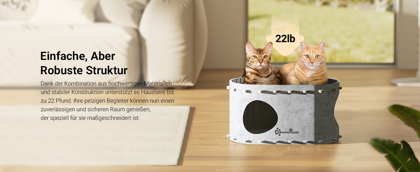 Кігтеточка-будиночок для котів DownyPaws з фетру, 2-ярусна, 50x33x50 см, для ігор та відпочинку, теплий дизайн, захист кігтів, білий