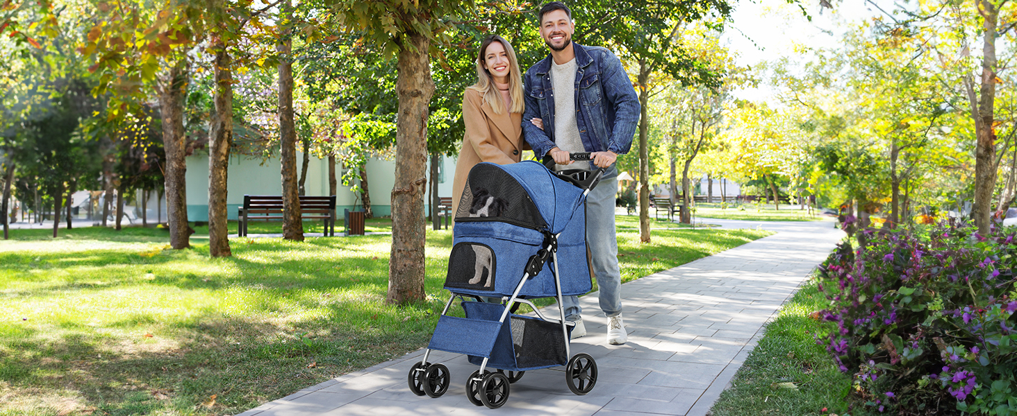 Візок для собак та котів YITAHOME, до 15 кг, з сітчастими віконцями, тримачем для напоїв та кошиком (Блакитний)