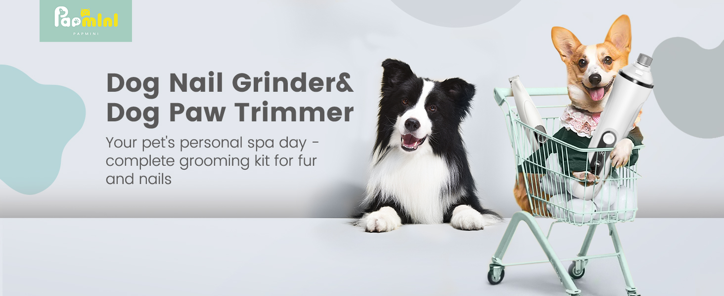 PAPMINI 2-в-1 триммер для когтів та стрижка когтів для собак, безшумний, акумуляторний, для великих, середніх та маленьких собак, білий