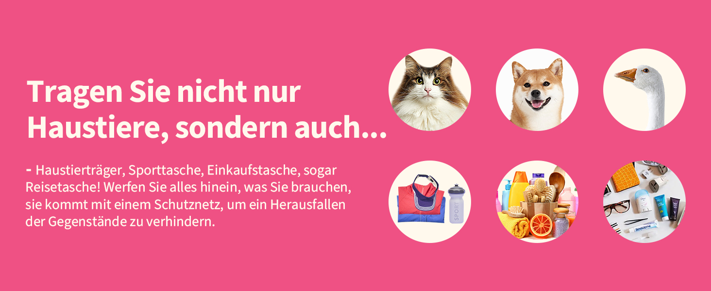 Сумка-переноска для собак Ownpets до 11 кг з підкладкою на плече та передньою кишенею, рожева