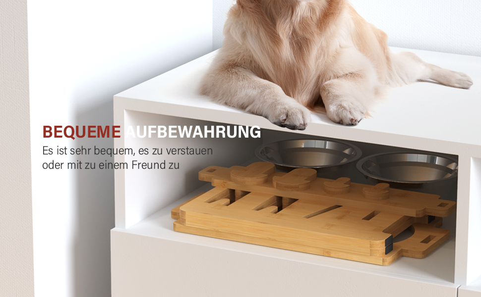 Підвищена годівниця для собак Vantic з підставкою, регульована висота, миска для маленьких собак та котів, з нержавіючої сталі, з двома мисками та протиковзкими ніжками (для середніх собак, бамбук)