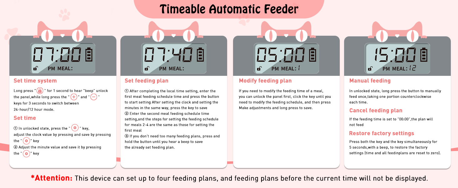 Автоматичний годівник для котів та собак з цифровим дисплеєм, 4 відсіки по 240 мл, таймер
