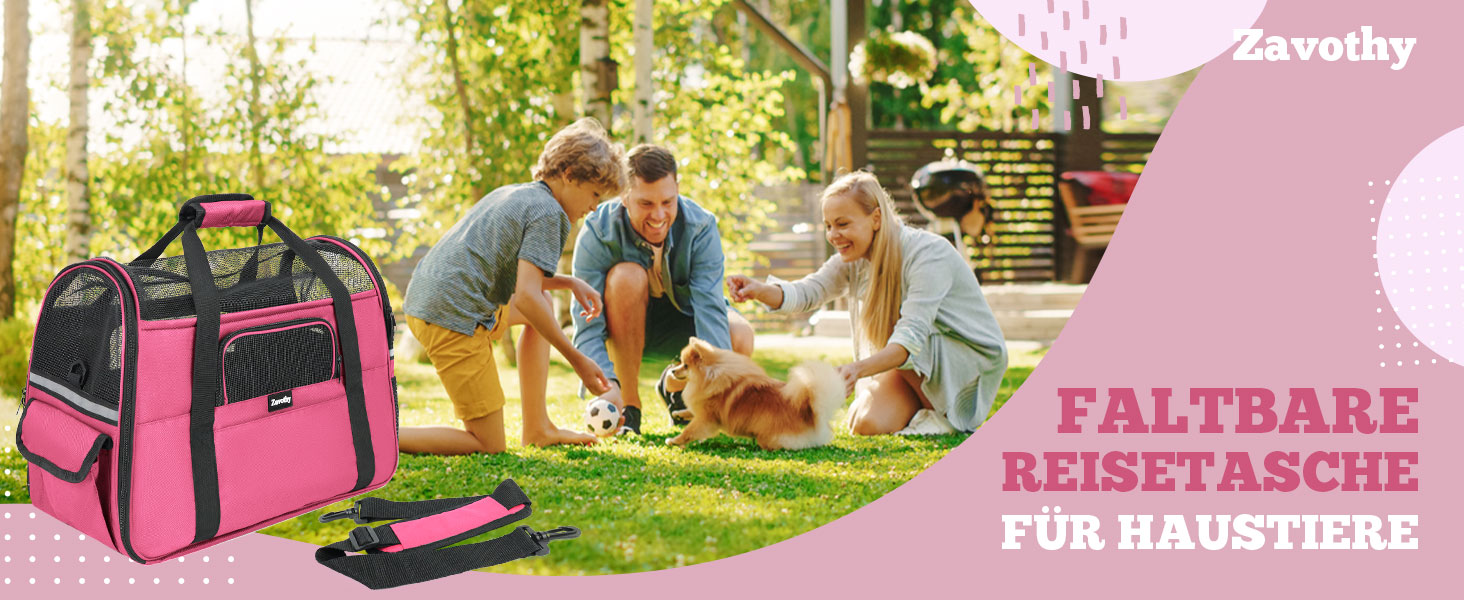 Транспортна сумка для котів та собак Zavothy, рожева, розмір M, з м'яким матрацом та регульованим ременем