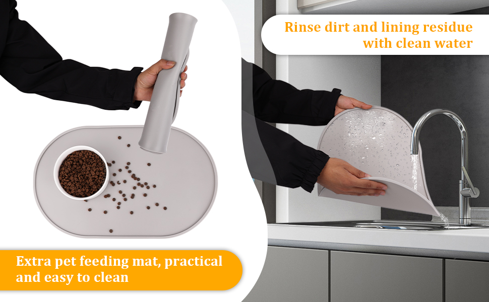 Набір мисок для котів 2 шт. з кераміки з підставкою з бамбука та силіконовим килимком - 2 x 400 мл