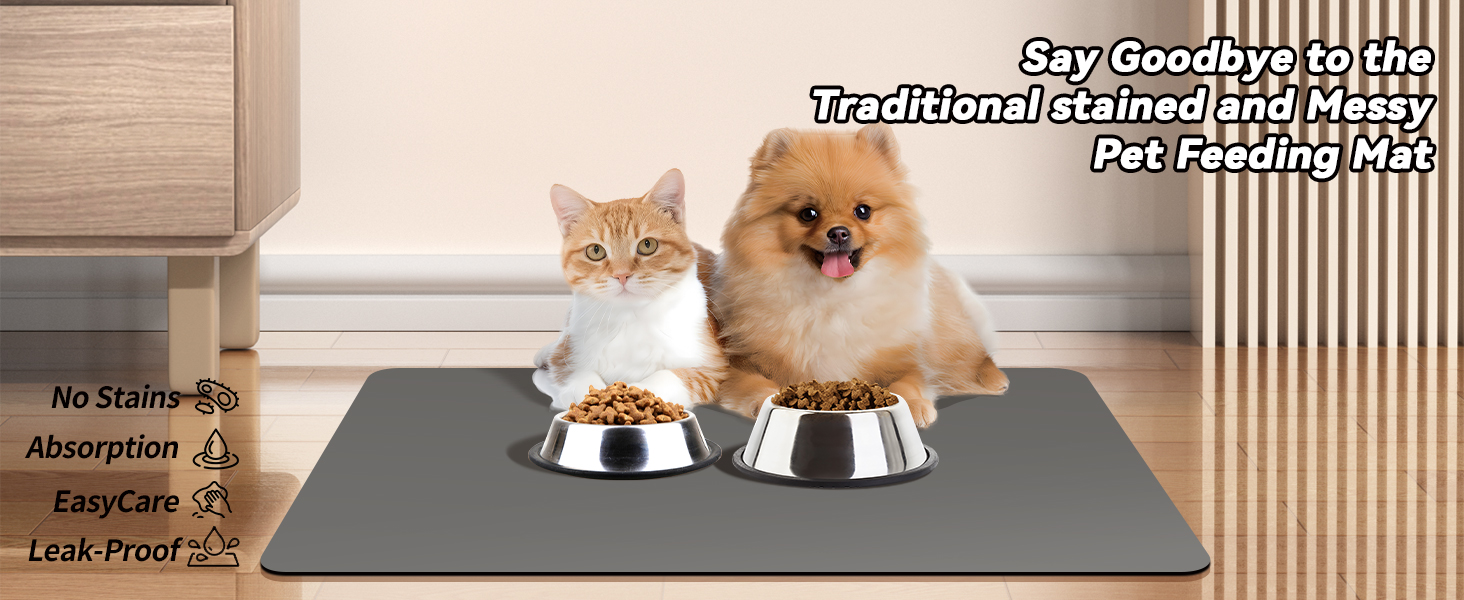 Підкладка під миску для собак та котів, нековзна, 40 x 60 см, сірий колір