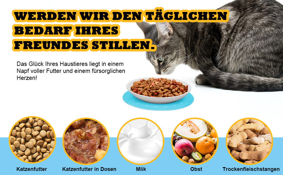 Набір мисок для котів з кераміки (3 шт.) з антиковзними килимками - Katzennapf