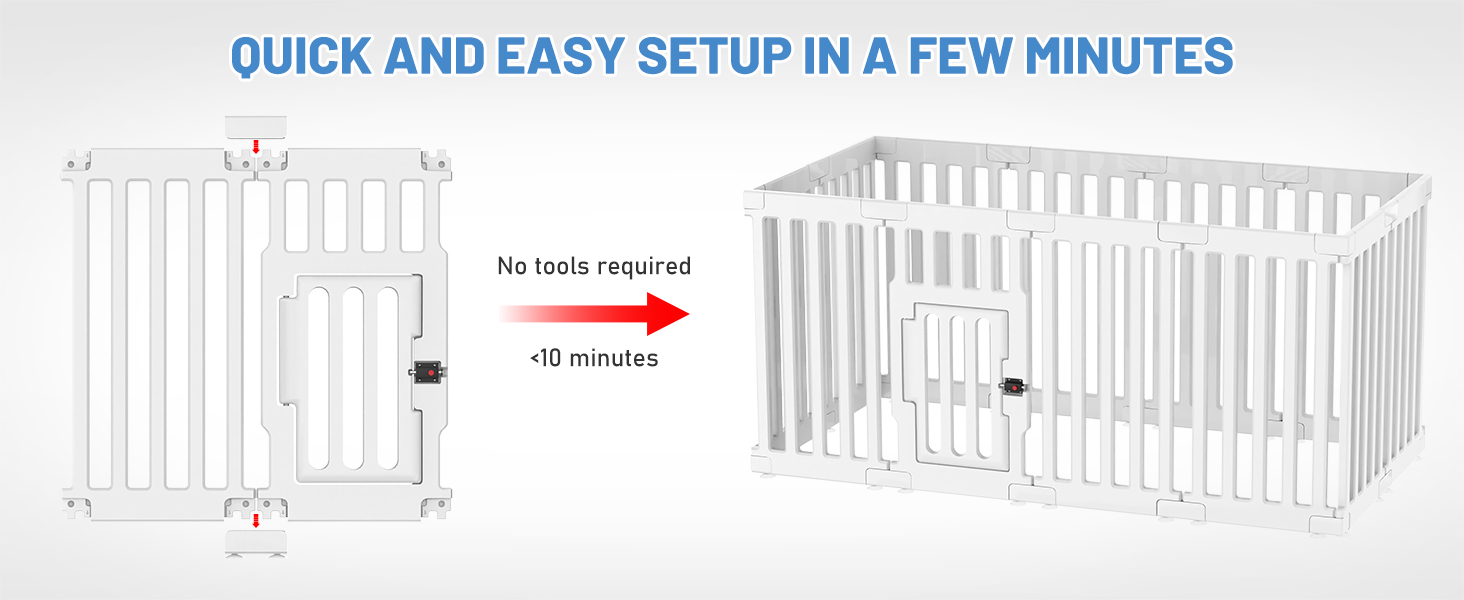 Клітка для цуценят FASRIOU Indoor 65 см, пластикове огородження для собак з антиковзкими присосками, вольєр для маленьких собак, 18 панелей (168 x 135 x 65 см), з окремими секціями