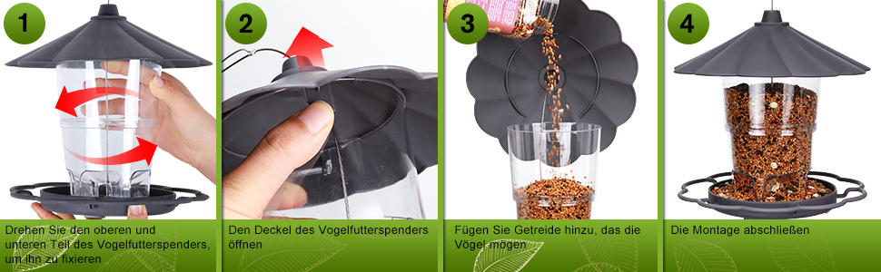 Кормушка для птахів на підвіску, 820мл, сіра. Складана годівниця для птахів, вологостійка, з пластику, для балкона та саду