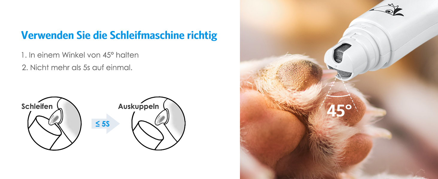 Електричний шліфувальник для собачих кігтів Brifit, тихий, для собак, котів та інших тварин, білий/сріблястий