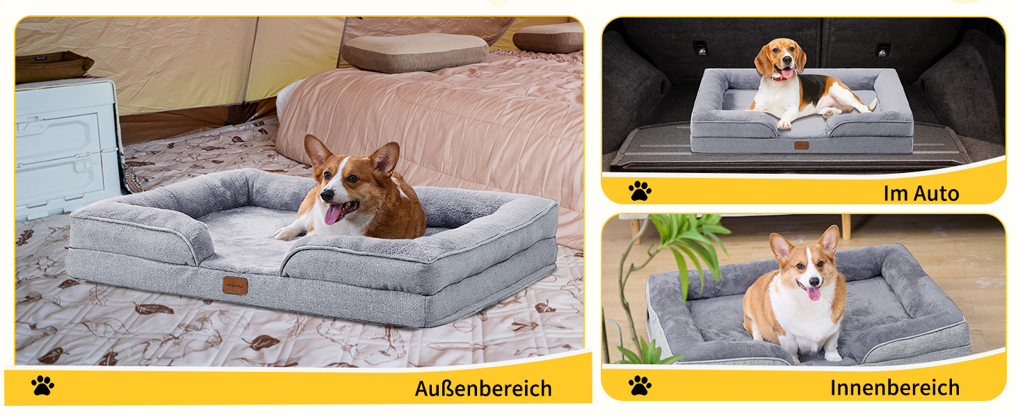 Ортопедичне ліжко для собак маленьких порід 75x60x19,8 см, з високощільним губчастим наповнювачем, для здорових суглобів, знімний водонепроникний чохол, зручне та неслизьке, світло-сірий колір