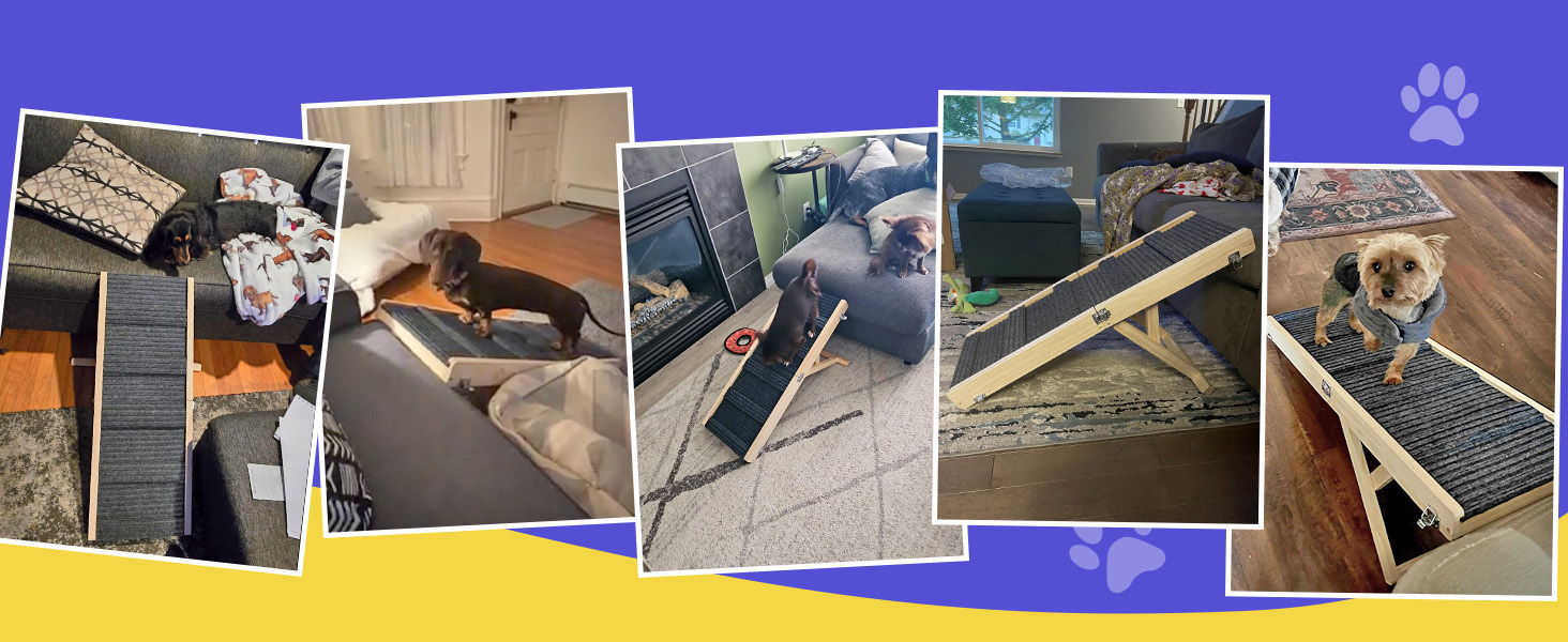 Рампа для собак Pawaboo, дерев'яна, 4 положення висоти, 13,6'-21', для маленьких собак та котів, з антиковзним покриттям, для ліжка/дивану, горіх, 80x30 см