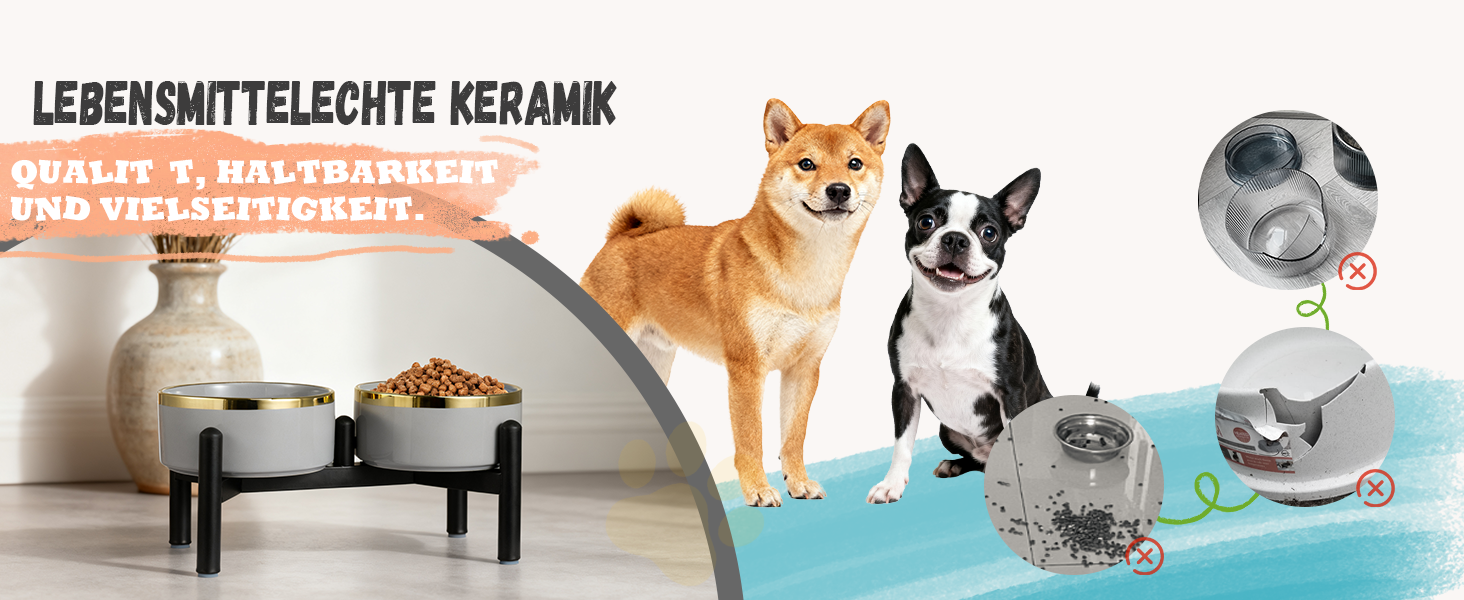 Керамічна годівниця для собак на підставці з нержавіючої сталі - подвійний набір мисок для собак, невеличких та середніх порід - неслизький набір мисок для корму та води - 350г / 660мл - 15см - сірий M сірий