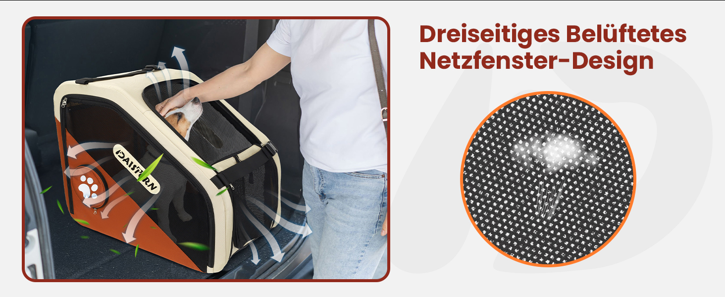 Складана переноска для собак у машину та в подорожі, Softbox для маленьких та середніх собак, швидке складання за 1 хвилину, міцний металевий каркас, дихаючі сітчасті вікна та зручний доступ, коричнева