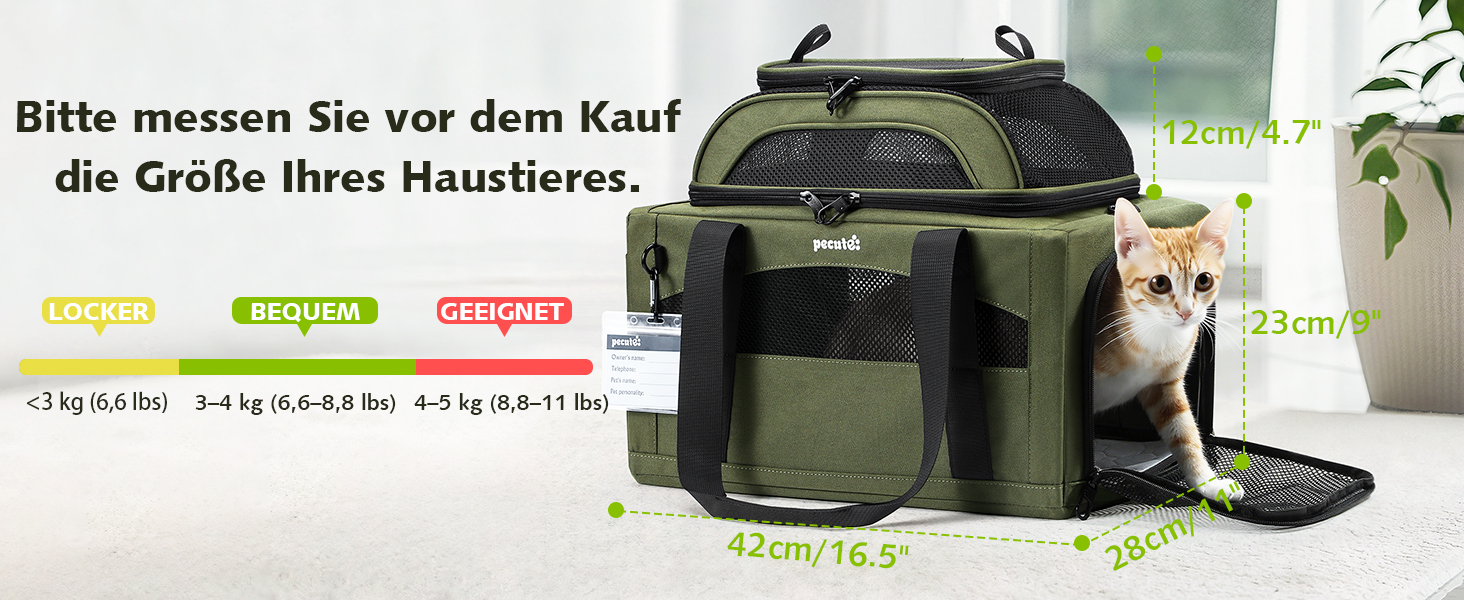 Транспортна сумка для котів Pecute: легка, складана, для подорожей, зелена