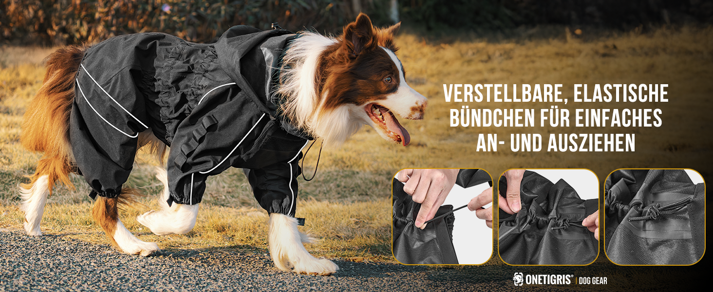 Регульована дощова куртка для собак OneTigris RIDERSTORM, чорна, XL (машинне прання)