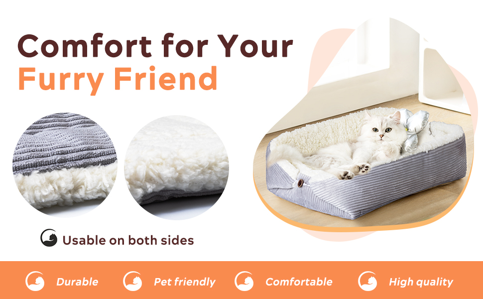 М'яке ліжко для котів, 60x45 см, плюшеве, для собак та котів, 2-в-1, ліжко-подушка, ліжко-ковдра, гніздо, ліжко (M:61x51 см)