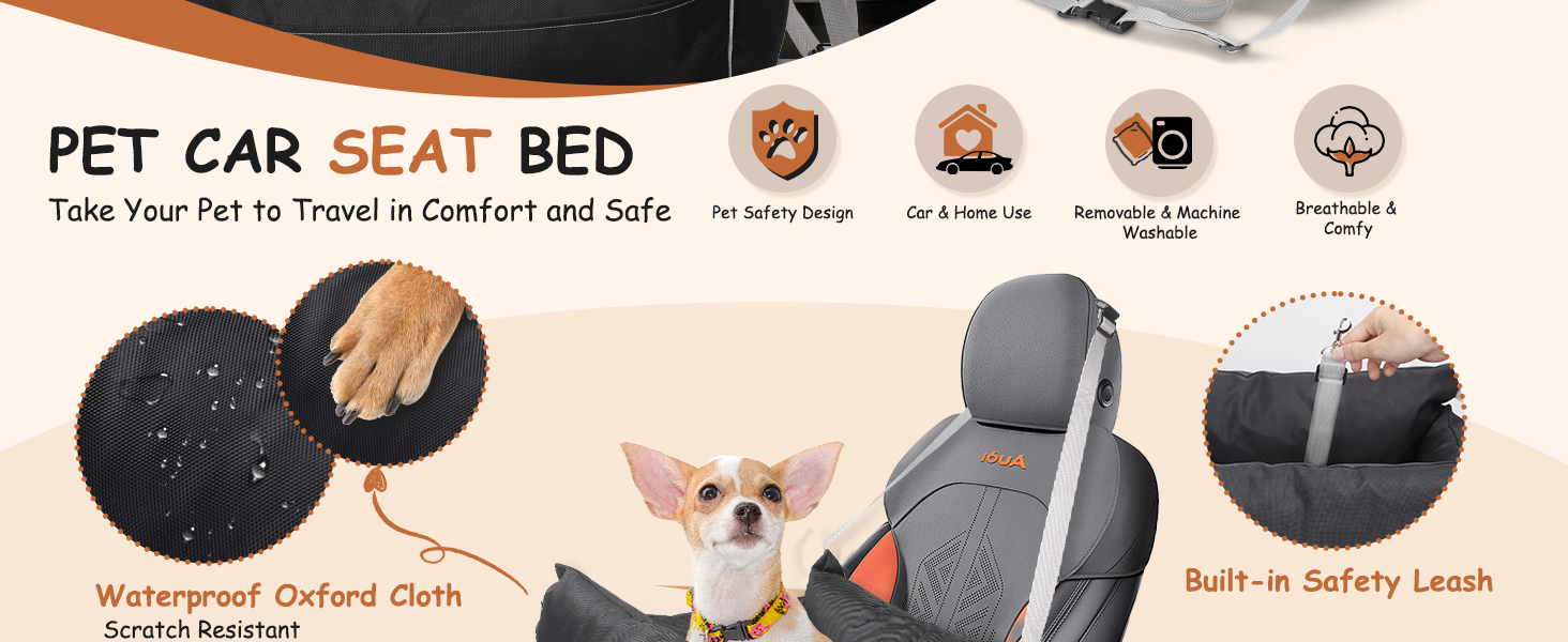 Автокрісло для собак Nobleza: зручне та миється, з кишеньками та двостороннім матрацом, L58x56x33 см, Oxford, на всі сезони