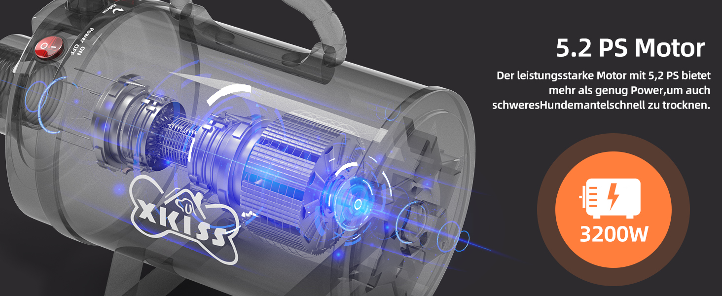 XKISS Професійний набір для догляду за собаками: машинка для стрижки шерсті, фен та пилосос для шерсті (чорний)
