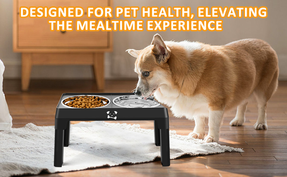 Підвищений годівниця для собак з регулюванням висоти, 5 рівнів, для малих, середніх та великих собак, годівниця-станція з 2 мисками з нержавіючої сталі, складна та протиковзка, для здоров'я суглобів та без BPA