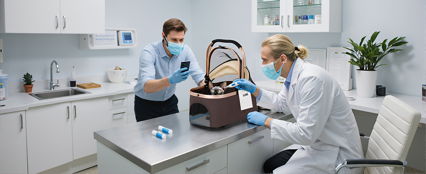 Візок для котів та собак Gimars 20кг, 4-в-1, складання, поворот 360°, гумові колеса, гальмо, захист від дощу, регульована ручка, хакі