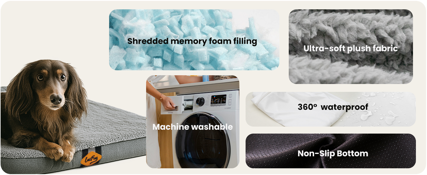 Ортопедичне ліжко для собак Laifug з memory foam, вологостійке, знімний чохол, неслизьке дно, сіре – для літніх та хворих собак
