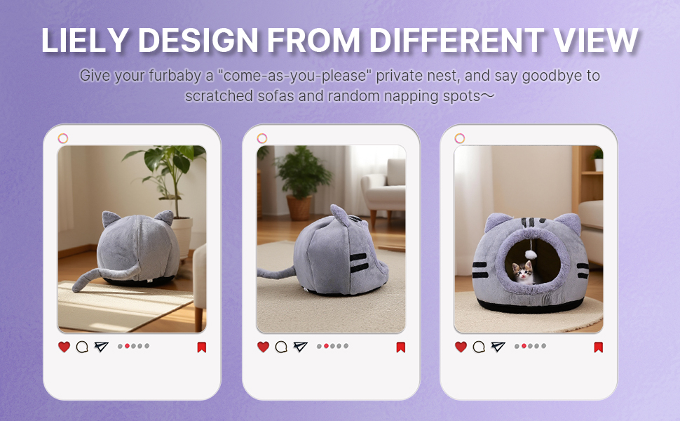 Кішка ліжко для котів, форма кота 40x40x32 см, велика кішка-печера, темно-сірий колір, складне ліжко для котів з пральними подушками, кішка-будиночок для кошенят, маленьких, середніх домашніх тварин, сірий колір