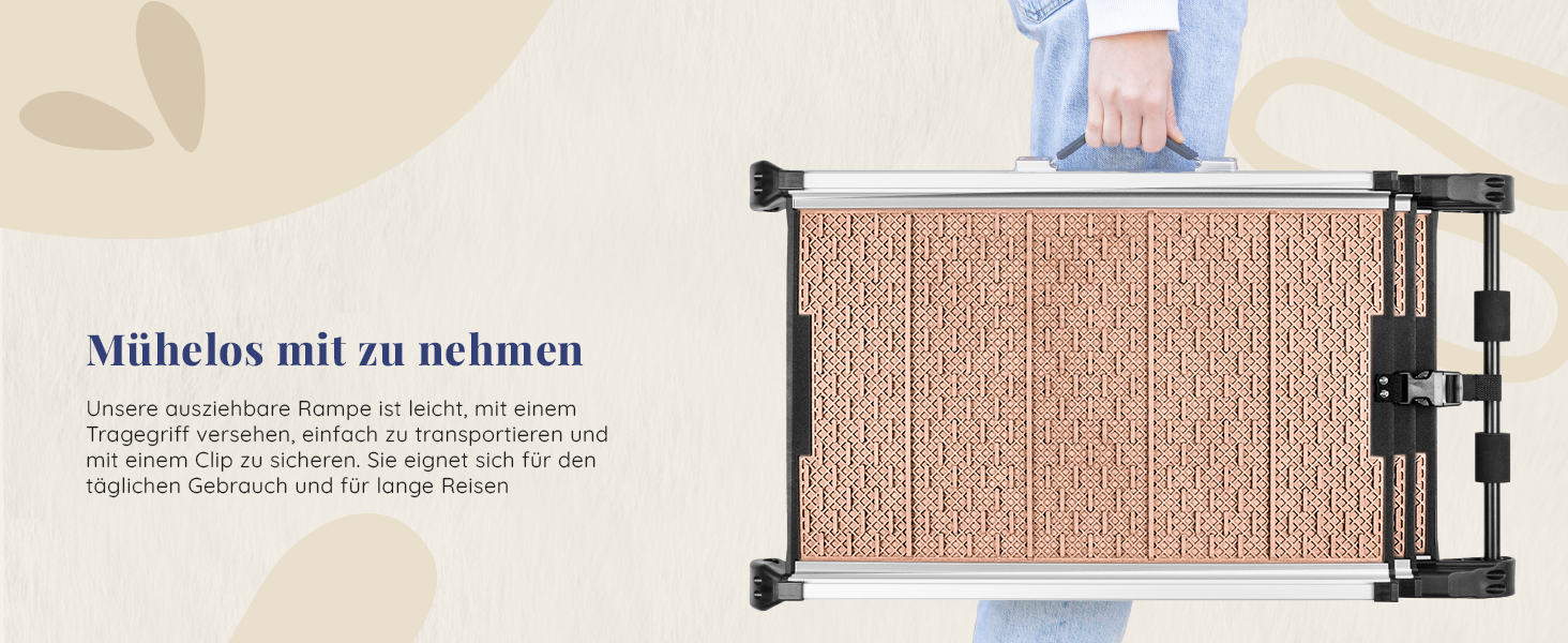 Рампа для собак у машину Klappbar - Складана, стабільна, протиковзка, для автомобілів та SUV до 90 кг, телескопічна алюмінієва рампа, з світловідбиваючими смугами, кріпильний кліп, для великих собак