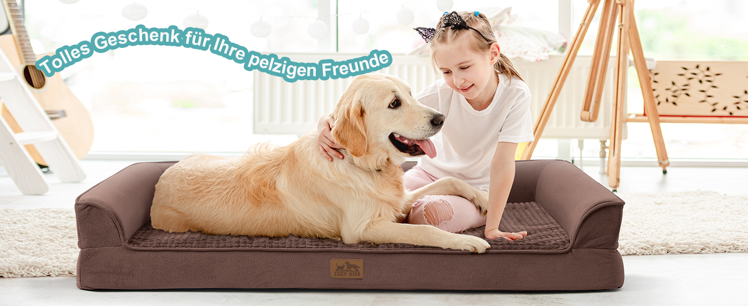 Ортопедичне ліжко для собак маленьких порід, водонепроникне диван-ліжко з бортиками, з підтримуючою піною, знімний та пральний чохол, водонепроникне дно, антиковзаюче (M 91*69*19 см, Колір: Коричневий)