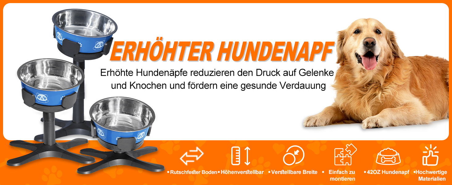 Підставка для годівлі собак, регульована висота, миска для води та корму, 3 рівні, стабільна та неслизька, для малих, середніх та великих собак (Блакитна)