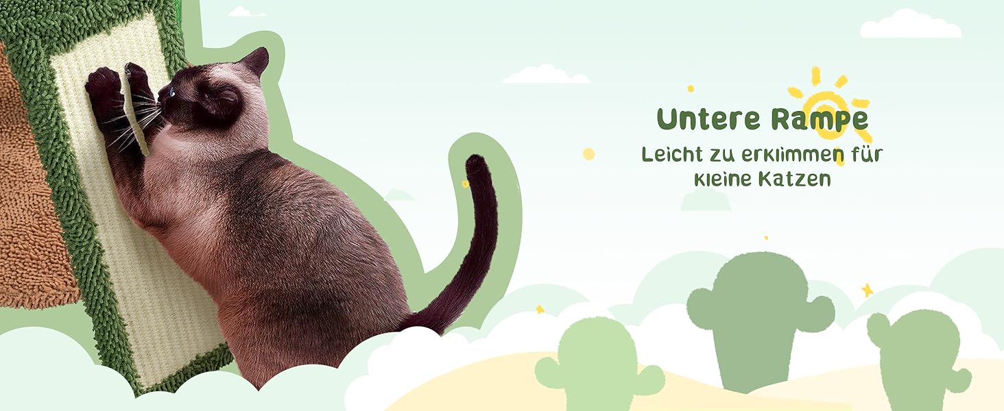 Дряпак для котів Yaheetech у формі кактуса 106,5 см, стійке котяче дерево з оглядовим майданчиком, котячою хаткою, лежанкою, стовпами з сизалю, зелений/коричневий