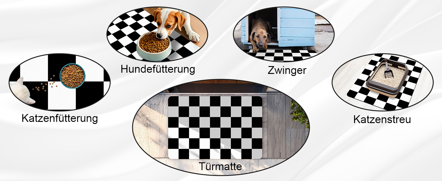 Килимок для котячого/собачого корму BLESWIN - 51x30,5 см, чорно-білий, антиковзаючий, для мисок