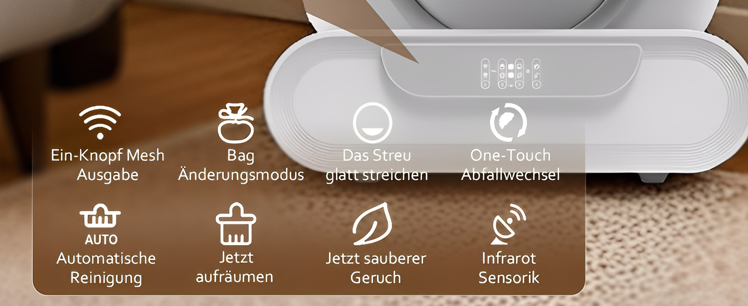 Автоматичний лоток для котів великого розміру з самоочищенням, 65л + 9л, з керуванням через додаток, низький вхід, видалення запаху, для кількох котів