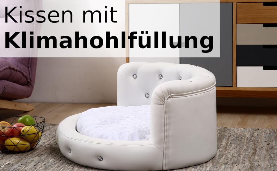 Ліжко для собак DaMi Luxus з великими стразами, овальне, біле, 35x73x63 см. Зручне, м'яке, для комфортного сну вашого улюбленця.