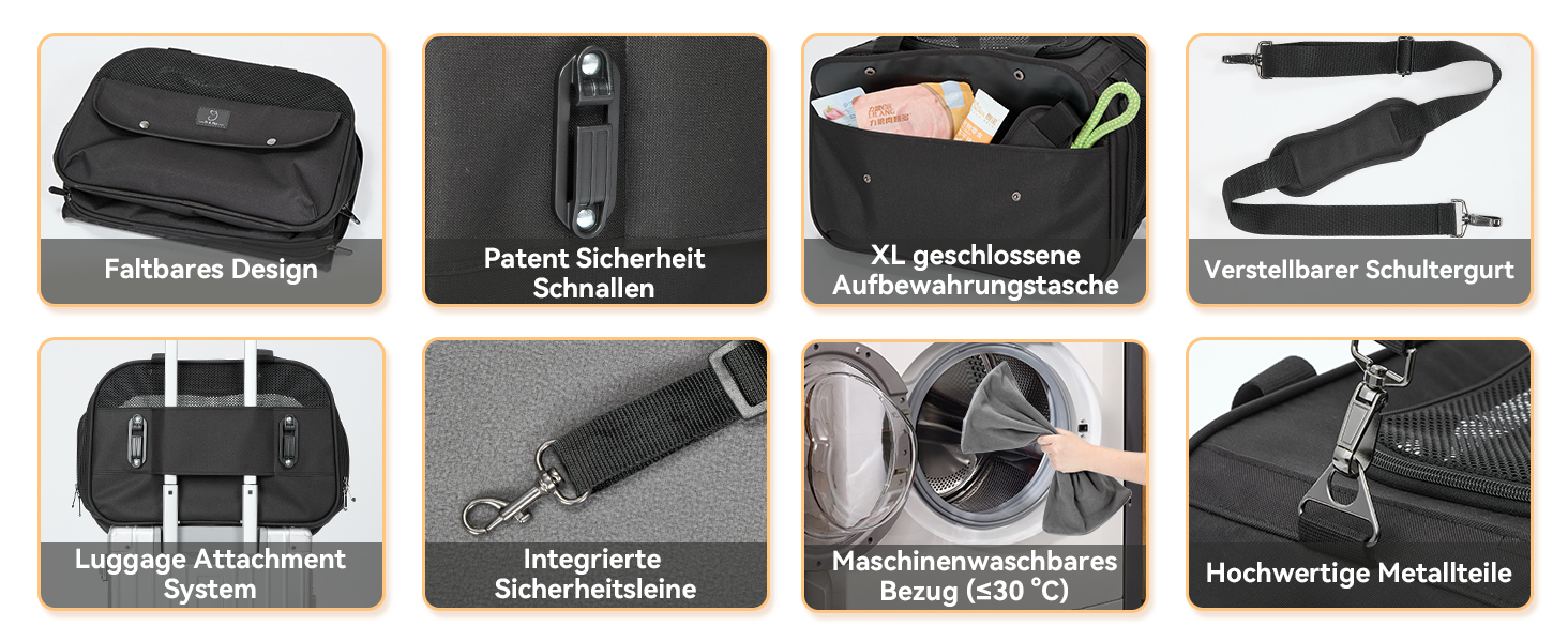 Транспортний бокс для котів та собак 4 PET - для кабіни літака/автомобіля, легкий, з безпечними пряжками та сіткою, чорний