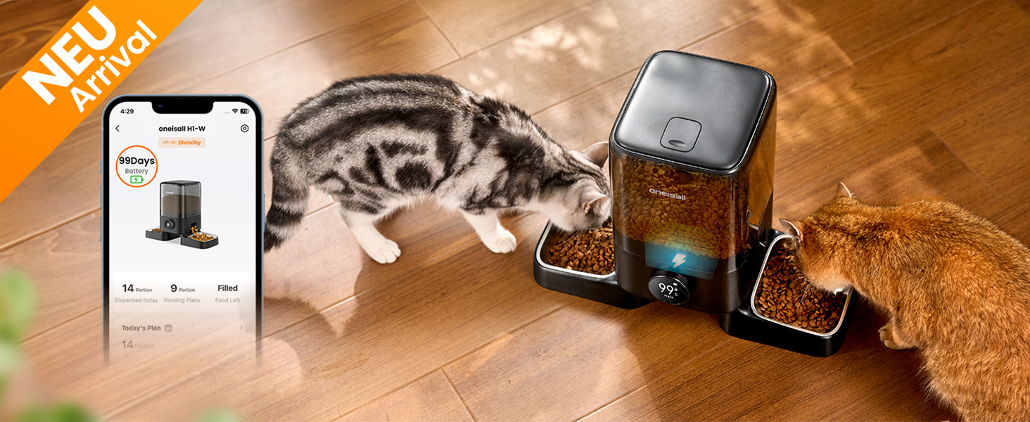 Автоматичний годівниця для котів Oneisall 5L з двома мисками, керування через додаток, Wi-Fi, PF10DAE