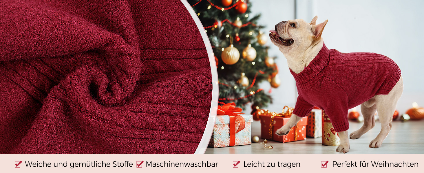 Теплий в'язаний пуловер для собак з коміром-горловиною. Підходить для маленьких, середніх собак, цуценят та котів. Колір: червоний