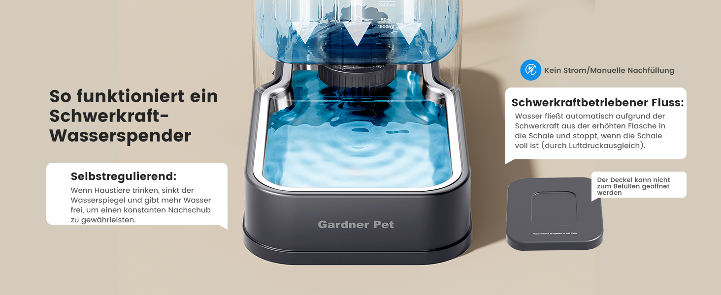 Автоматична поїлка для собак та котів Gardner Pet 8.5л, нержавіюча сталь, гравітаційна, безшумна, сіра. Поїлка та годівниця 2в1, BPA-free