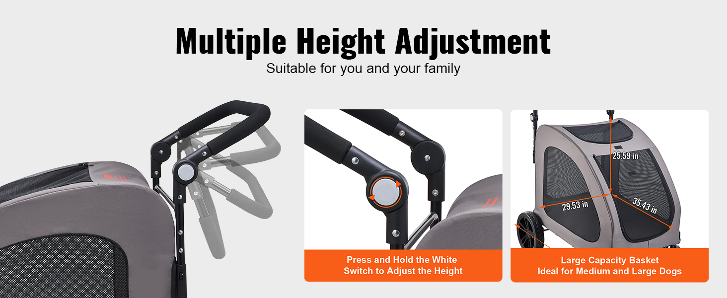 Візок для собак VEVOR, 79x91x113 см, 4 колеса з гальмами, до 73 кг, дихаючі вікна, регульована висота, 600D Oxford