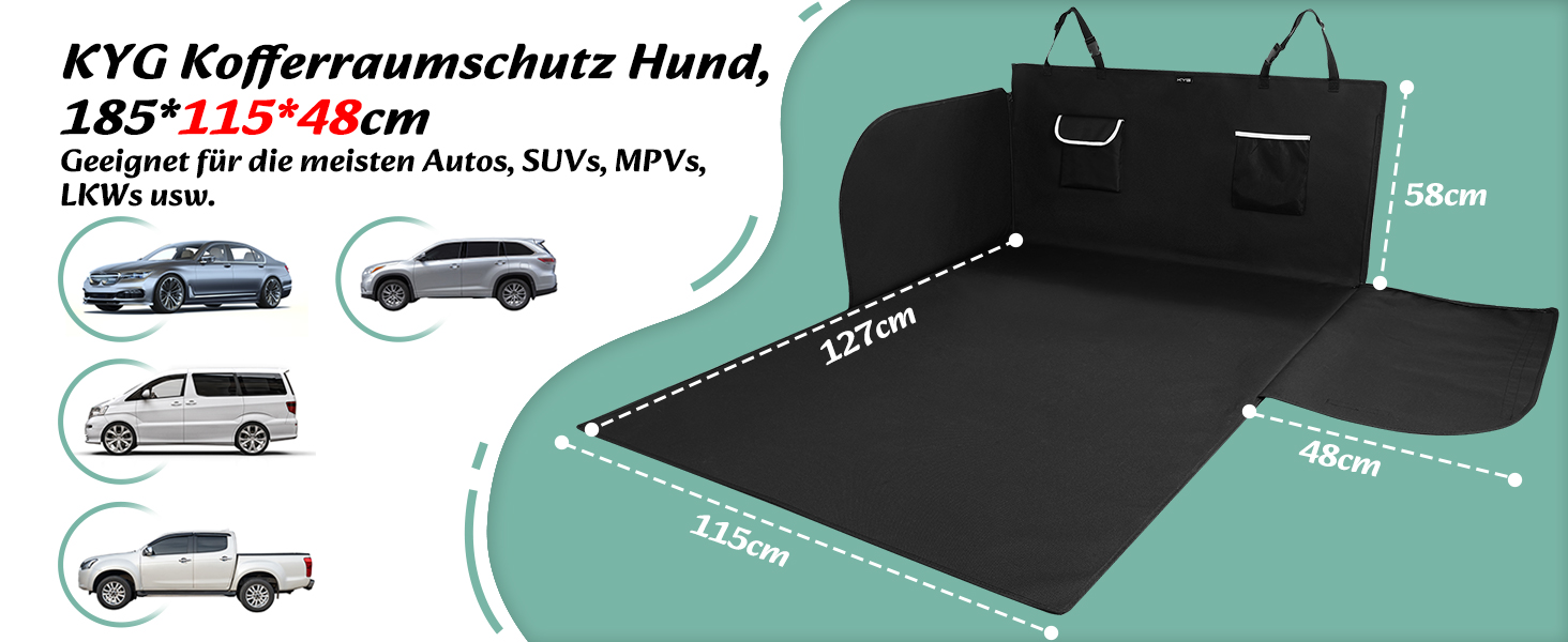 Захисний килимок у багажник для автомобіля для тварин KYG, чорний (XL+ 2 кишені)