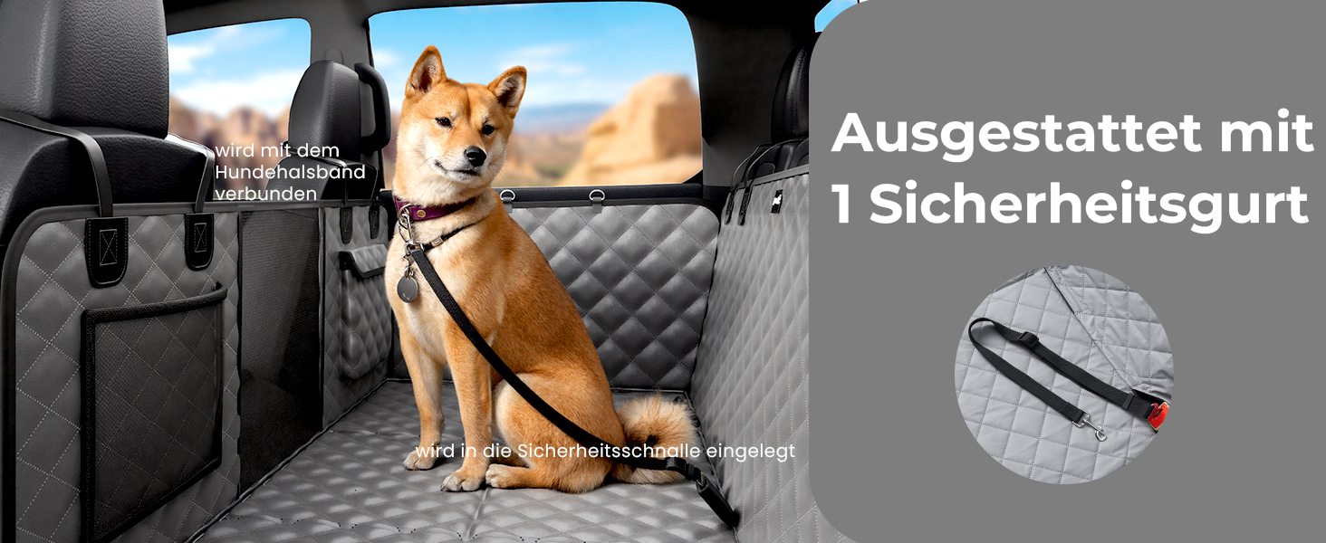 Плед для собак у машину Pecute з жорсткою основою, 133*62 см, сірий XL. Водонепроникний, антикігтунний, 3-в-1 (розширення сидіння, чохол, сітка). Підходить для великих SUV/LKW, до 150 кг.