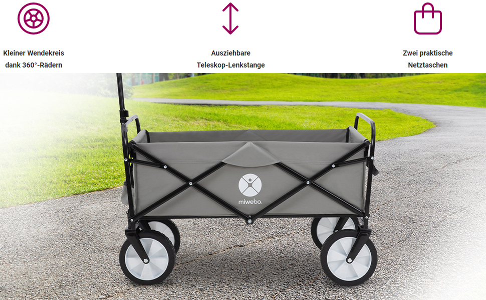Складаний візок Miweba MB-35 | Вантажопідйомність 120 кг - для дітей, саду, пляжу | Сірий